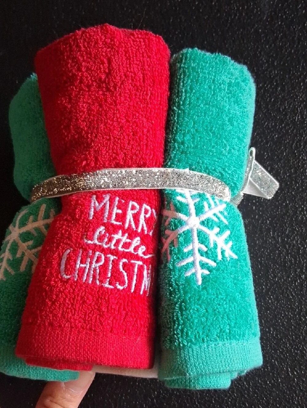 St. Nicholas Round Red White Teal Holiday Washcloth Trio